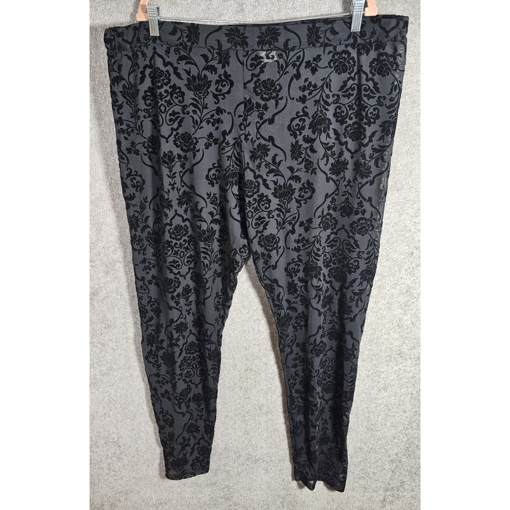 Sheer Mesh‎ Floral Velvet Burnout Pants Womens Size 5XL Black Whimsigoth Grunge